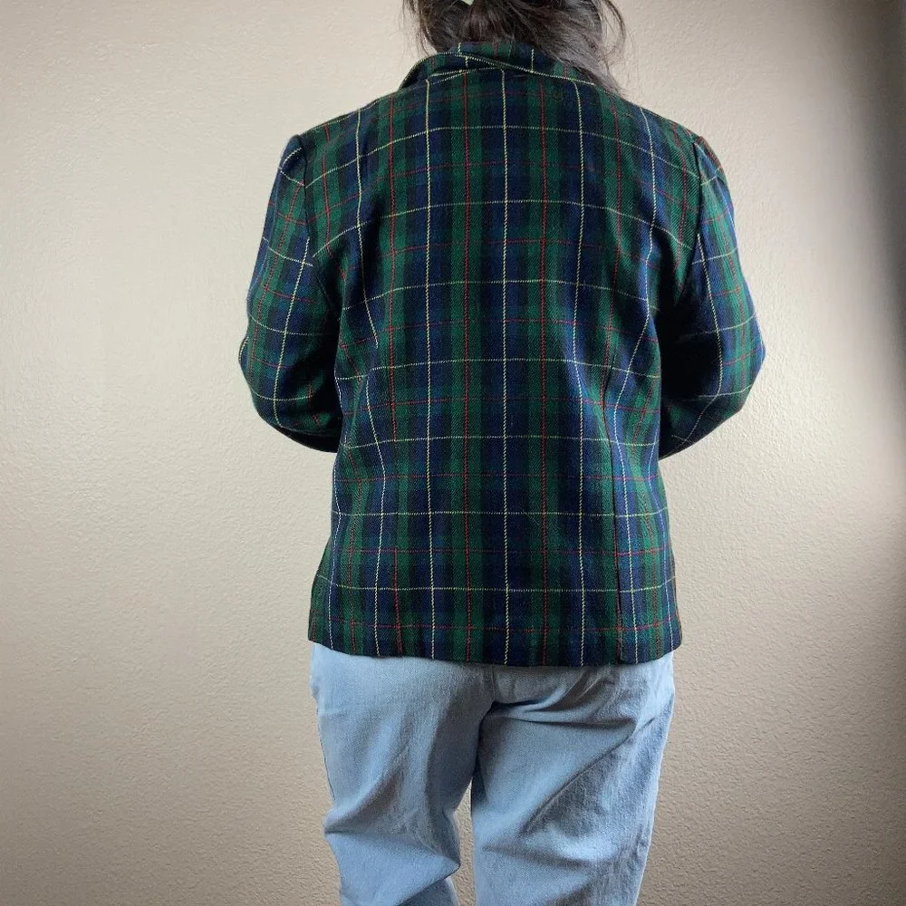y2k Sag Harbor Green & Blue Tartan Blazer - M - Picture 3 of 5